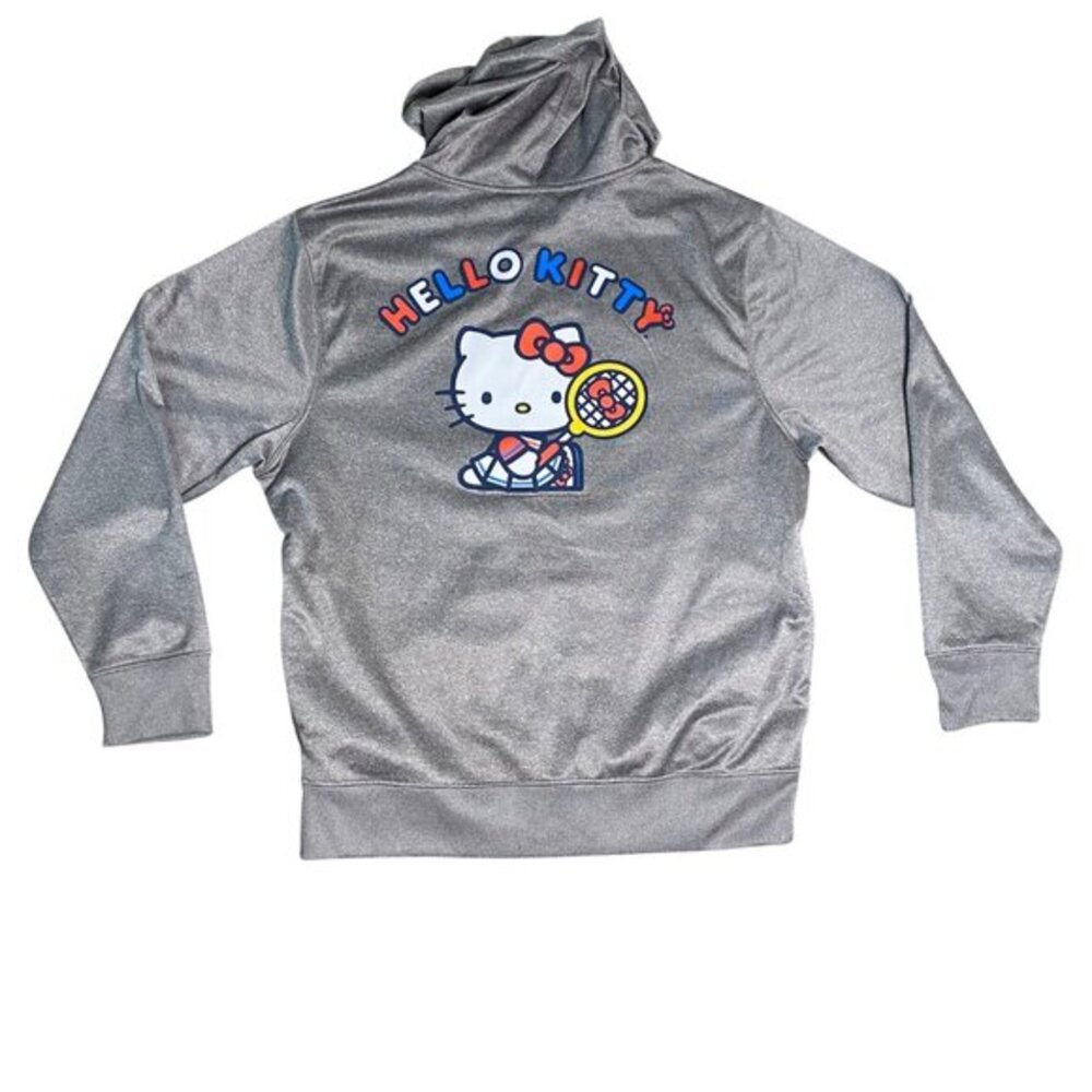Hello Kitty Gray Hoodie XL By Sanrio 100% Polyester‎ Tennis Print Front & Back